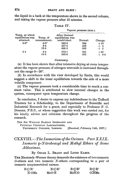 CXXVIII.—The isomerism of the oximes. Part XXIX. Isomeric p-nitrobenzyl and methyl ethers of some aldoximes