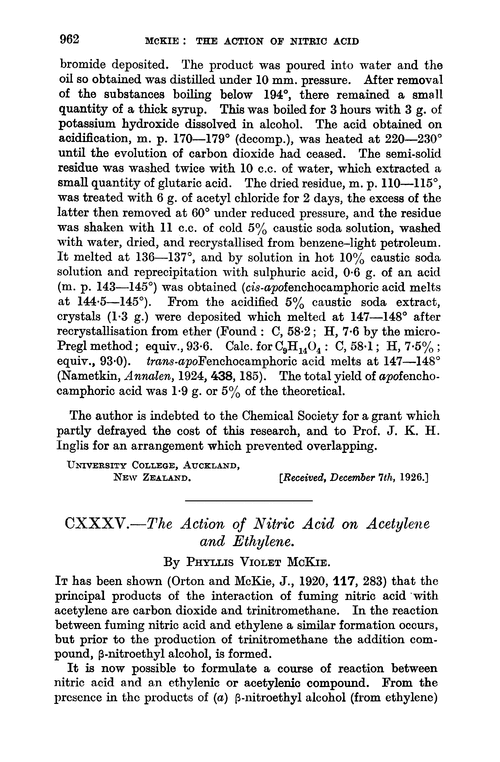 CXXXV.—The action of nitric acid on acetylene and ethylene