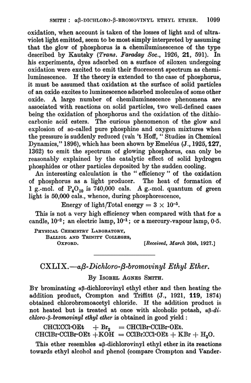 CXLIX.—αβ-Dichloro-β-bromovinyl ethyl ether