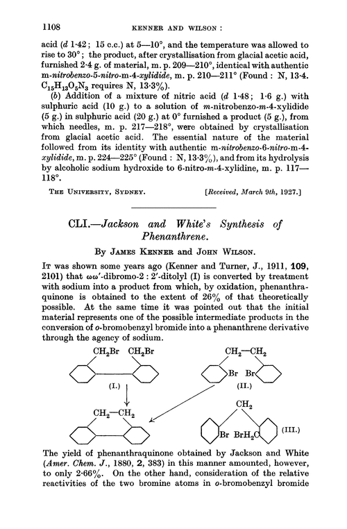 CLI.—Jackson and White's synthesis of phenanthrene