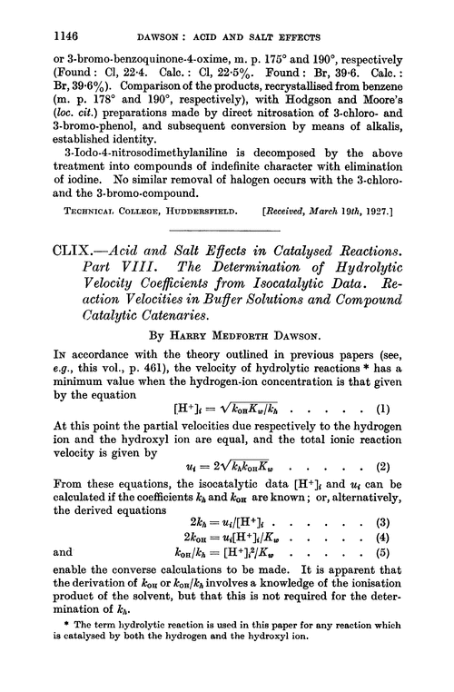 CLIX.—Acid and salt effects in catalysed reactions. Part VIII. The determination of hydrolytic velocity coefficients from isocatalytic data. Reaction velocities in buffer solutions and compound catalytic catenaries