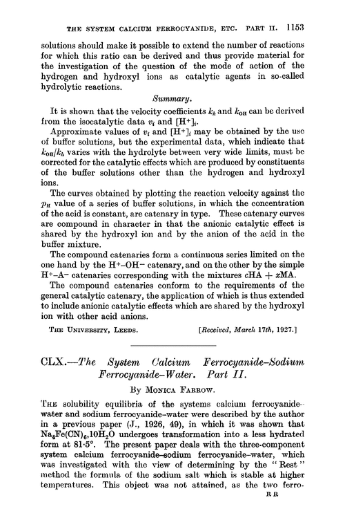 CLX.—The system calcium ferrocyanide–sodium ferrocyanide–water. Part II