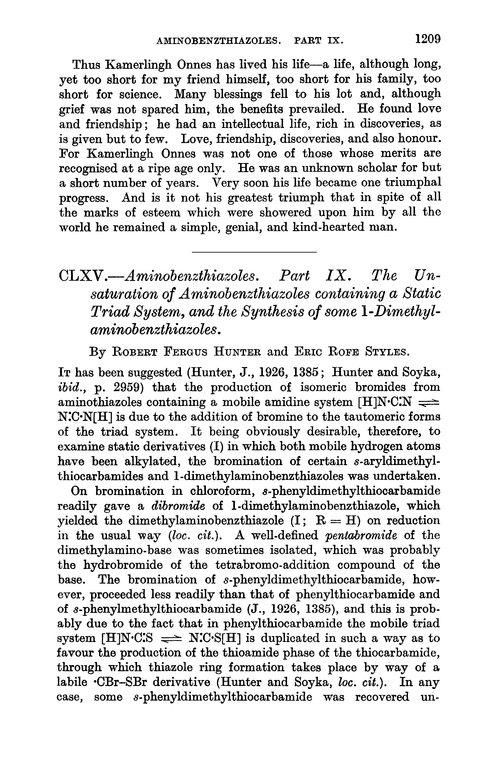 CLXV.—Aminobenzthiazoles. Part IX. The unsaturation of aminobenzthiazoles containing a static triad system, and the synthesis of some 1-dimethylaminobenzthiazoles