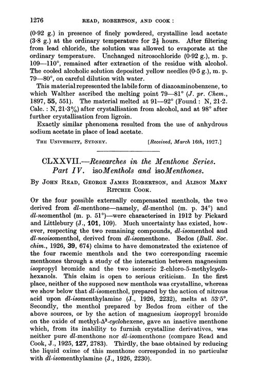 CLXXVII.—Researches in the menthone series. Part IV. isoMenthols and isomenthones