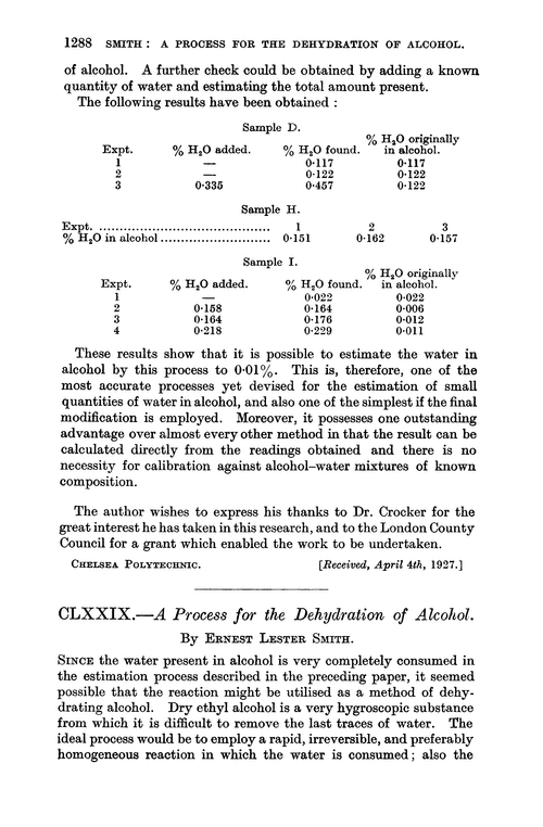 CLXXIX.—A process for the dehydration of alcohol