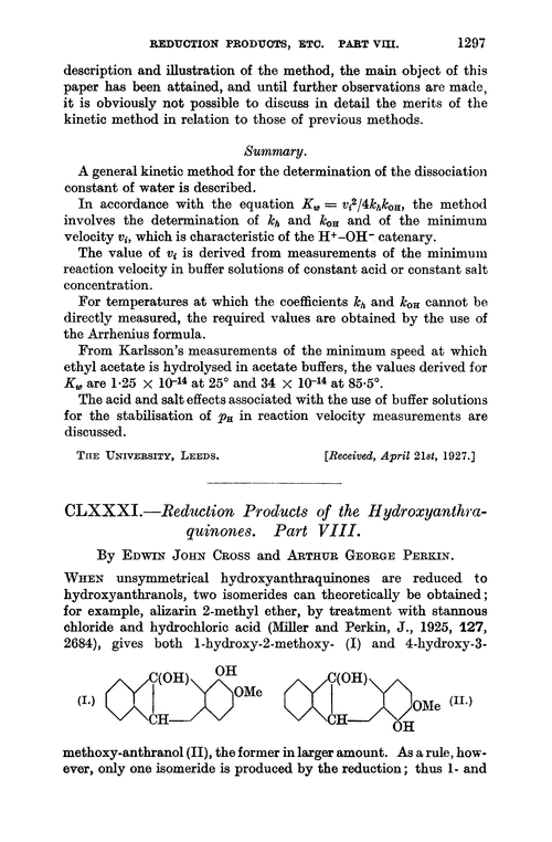 CLXXXI.—Reduction products of the hydroxyanthraquinones. Part VIII
