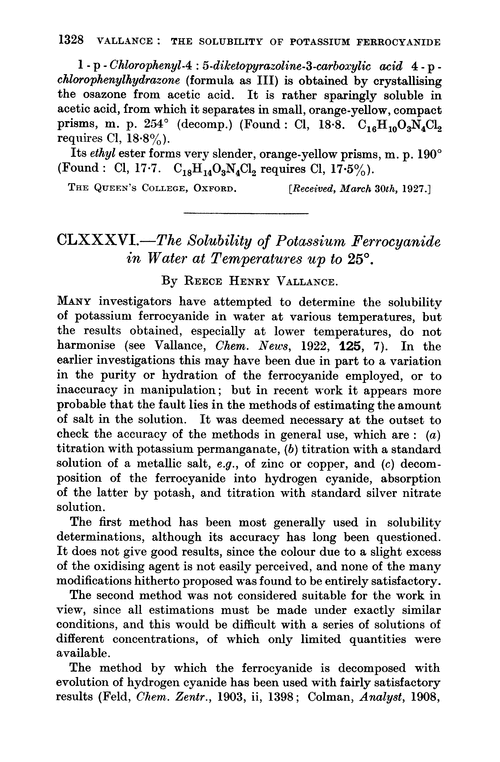 CLXXXVI.—The solubility of potassium ferrocyanide in water at temperatures up to 25°
