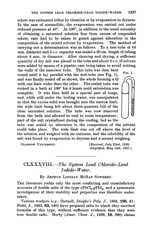 CLXXXVIII.—The system lead chloride–lead iodide–water
