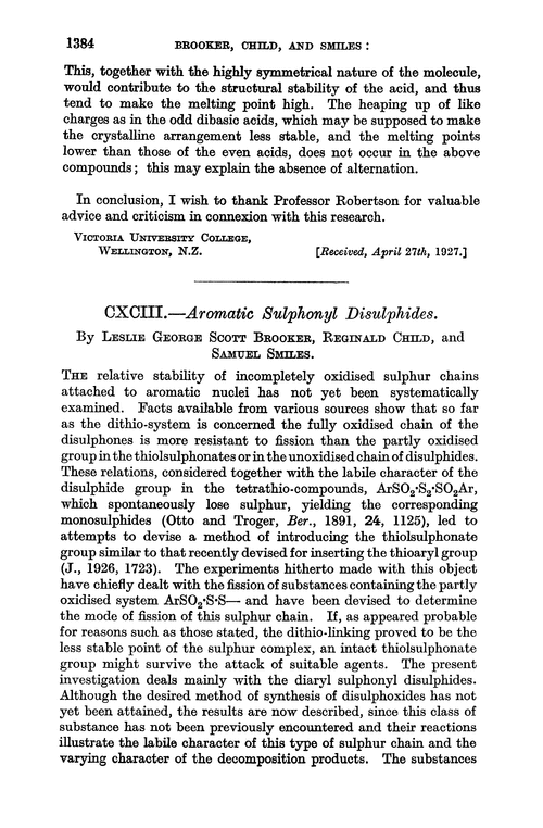 CXCIII.—Aromatic sulphonyl disulphides
