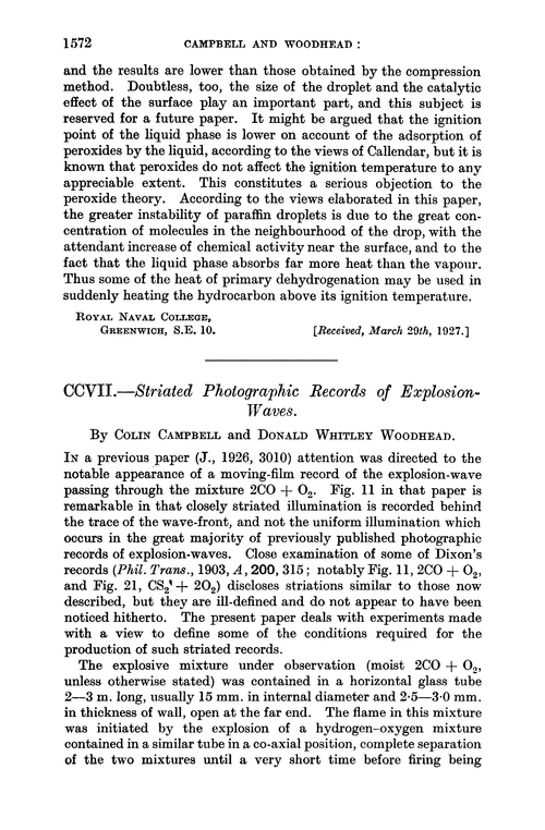 CCVII.—Striated photographic records of explosion-waves