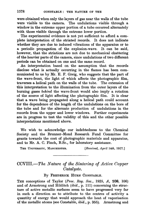 CCVIII.—The nature of the sintering of active copper catalysts