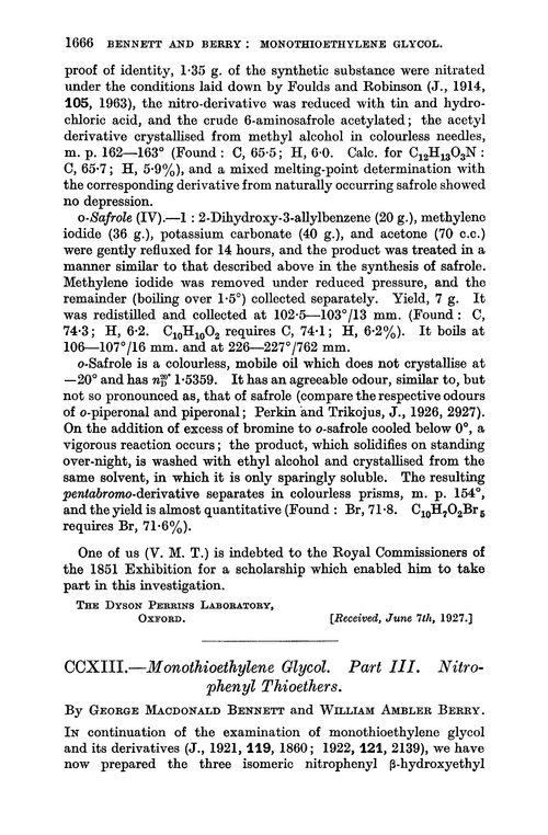 CCXIII.—Monothioethylene glycol. Part III. Nitrophenyl thioethers