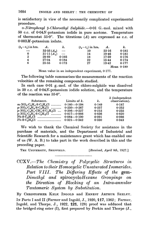 CCXV.—The chemistry of polycyclic structures in relation to their homocyclic unsaturated isomerides. Part VIII. The differing effects of the gem-dimethyl and spirocyclohexane groupings on the direction of blocking of an intra-annular tautomeric system by substitution