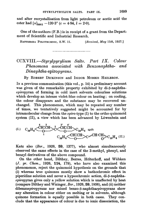 CCXVIII.—Styrylpyrylium salts. Part IX. Colour phenomena associated with benzonaphtha- and dinaphtha-spiropyrans