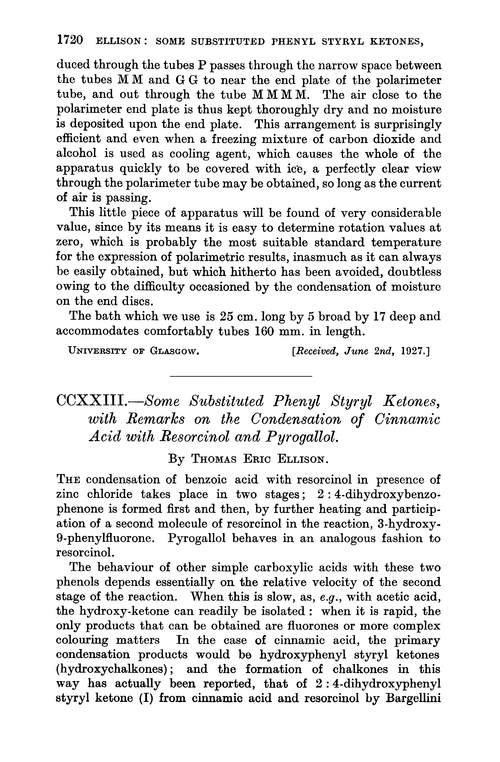 CCXXIII.—Some substituted phenyl styryl ketones, with remarks on the condensation of cinnamic acid with resorcinol and pyrogallol