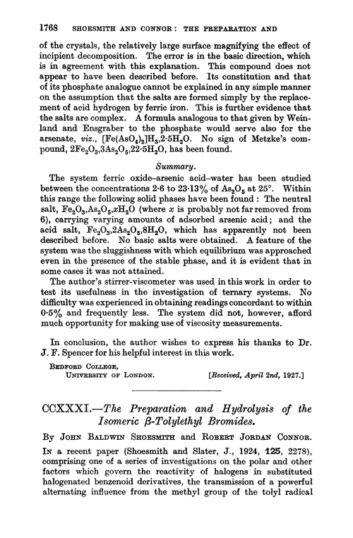 CCXXXI.—The preparation and hydrolysis of the isomeric β-tolylethyl bromides