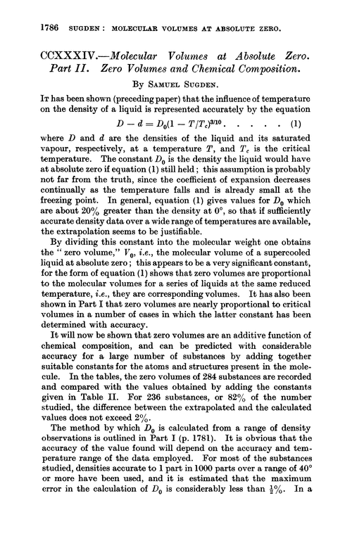 CCXXXIV.—Molecular volumes at absolute zero. Part II. Zero volumes and chemical composition