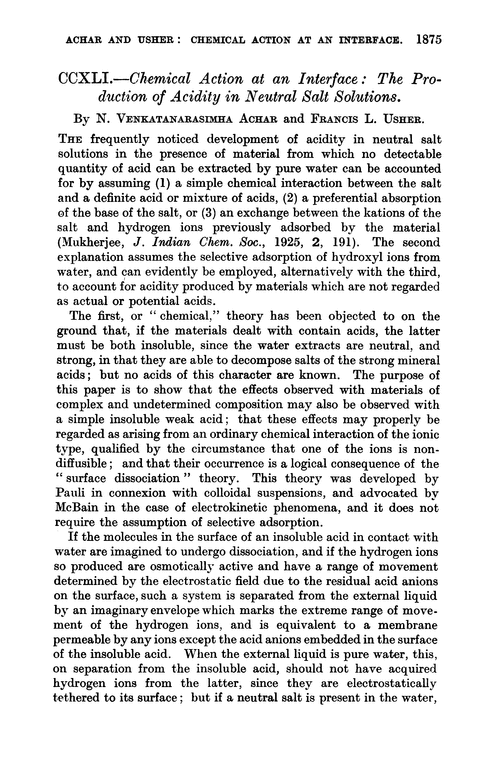 CCXLI.—Chemical action at an interface: the production of acidity in neutral salt solutions