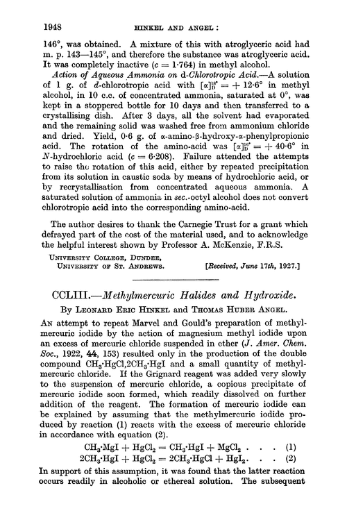 CCLIII.—Methylmercuric halides and hydroxide