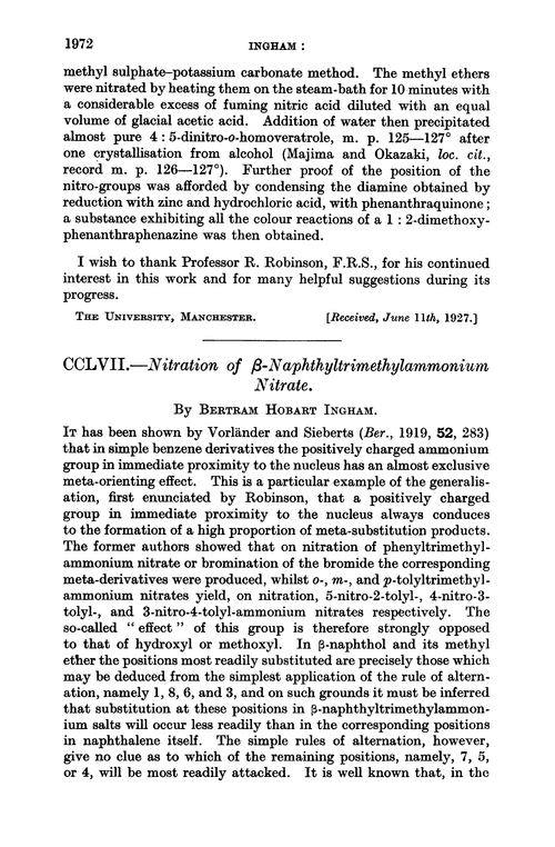 CCLVII.—Nitration of β-naphthyltrimethylammonium nitrate