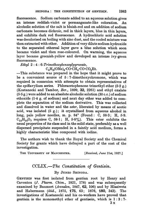 CCLIX.—The constitution of gentisin