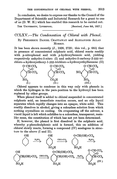 CCLXV.—The condensation of chloral with phenol