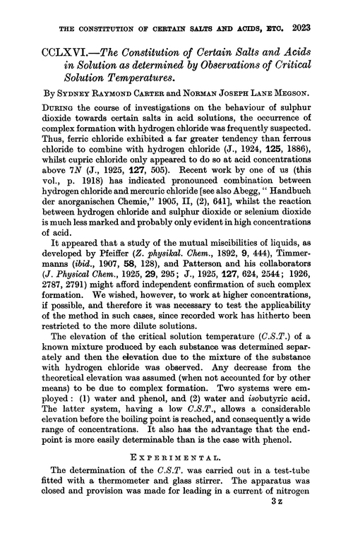 CCLXVI.—The constitution of certain salts and acids in solution as determined by observations of critical solution temperatures
