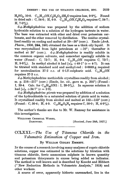 CCLXXI.—The use of titanous chloride in the volumetric estimation of copper and iron