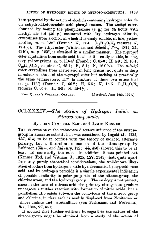 CCLXXXIV.—The action of hydrogen iodide on nitroso-compounds