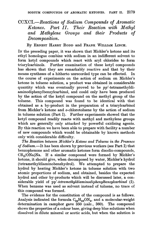 CCXCI.—Reactions of sodium compounds of aromatic ketones. Part II. Their reaction with methyl and methylene groups and their products of decomposition
