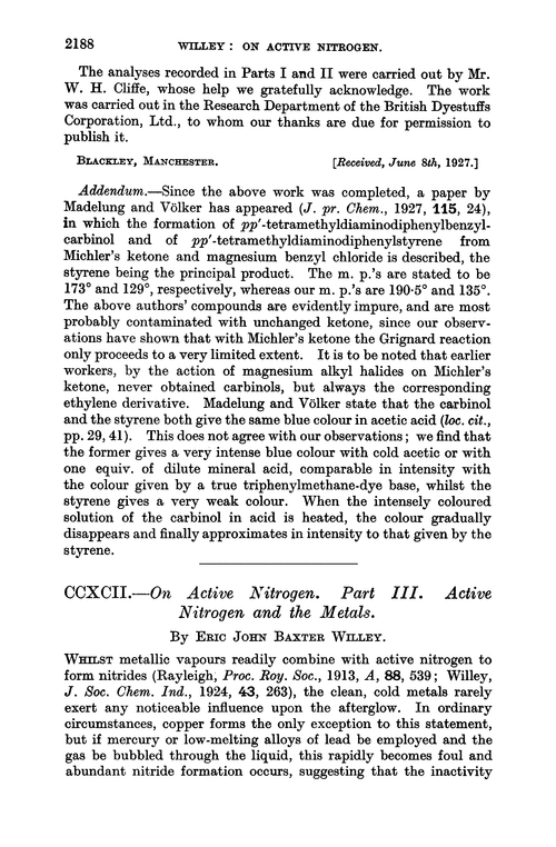 CCXCII.—On active nitrogen. Part III. Active nitrogen and the metals
