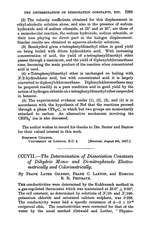 CCCVII.—The determination of dissociation constants of dihydric mono- and di-nitrophenols electrometrically and colorimetrically