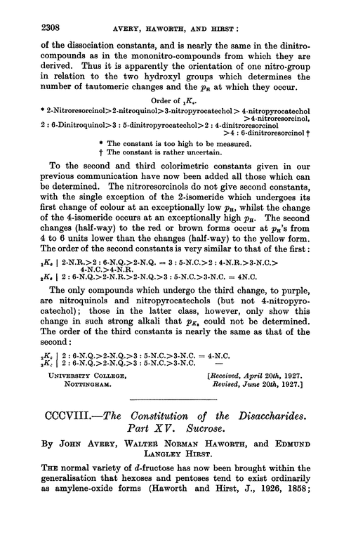 CCCVIII.—The constitution of the disaccharides. Part XV. Sucrose