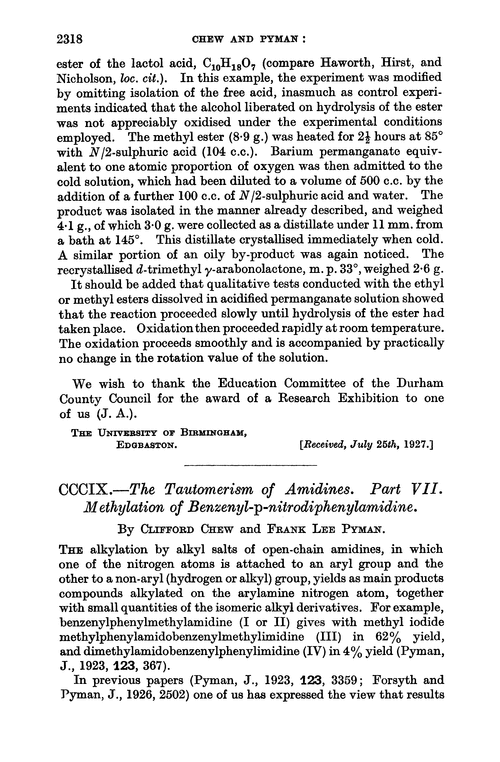 CCCIX.—The tautomerism of amidines. Part VII. Methylation of benzenyl-p-nitrodiphenylamidine