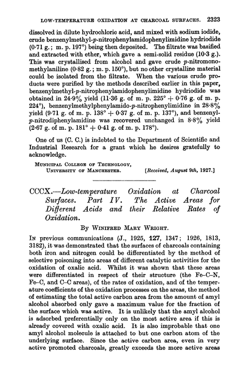 CCCX.—Low-temperature oxidation at charcoal surfaces. Part IV. The active areas for different acids and their relative rates of oxidation