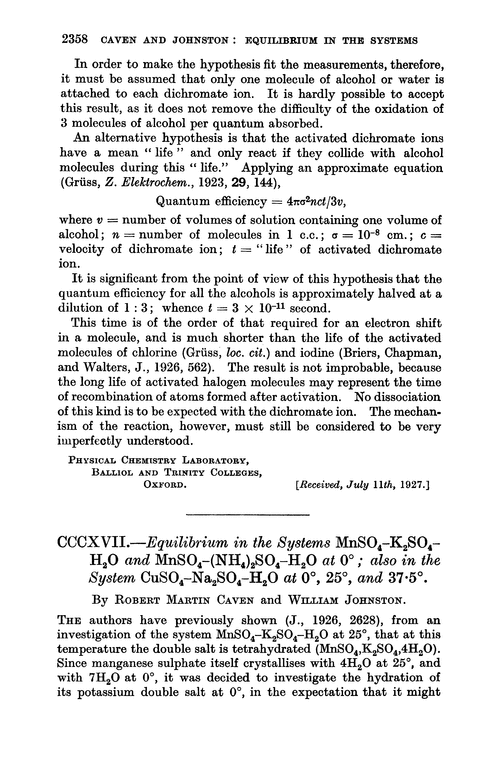 CCCXVII.—Equilibrium in the systems MnSO4–K2SO4–H2O and MnSO4–(NH4)2SO4–H2O at 0°; also in the system CuSO4–Na2SO4–H2O at 0°, 25°, and 37·5°