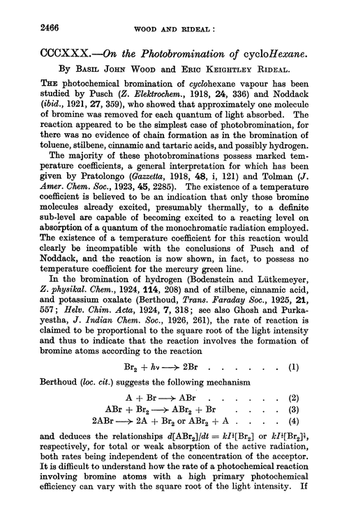 CCCXXX.—On the photobromination of cyclohexane