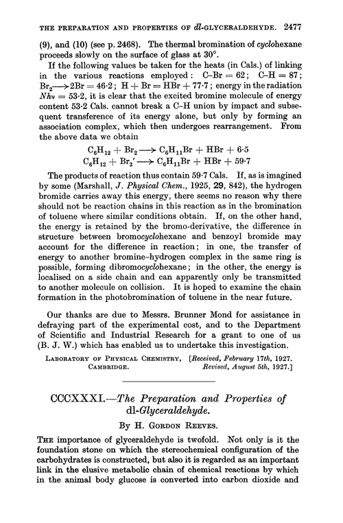 CCCXXXI.—The preparation and properties of dl-glyceraldehyde