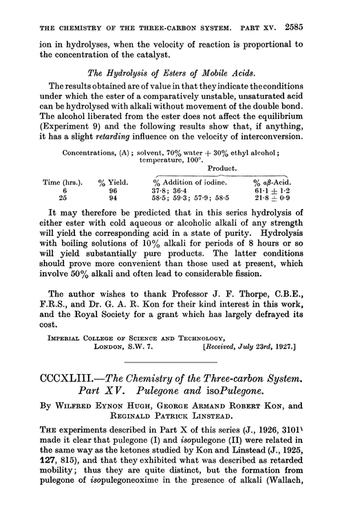 CCCXLIII.—The chemistry of the three-carbon system. Part XV. Pulegone and isopulegone
