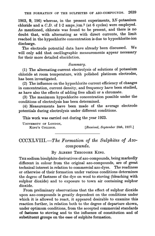 CCCXLVIII.—The formation of the sulphites of azo-compounds