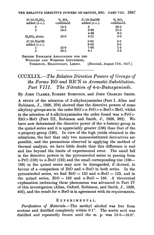 CCCXLIX.—The relative directive powers of groups of the forms RO and RR′N in aromatic substitution. Part VIII. The nitration of 4-n-butoxyanisole