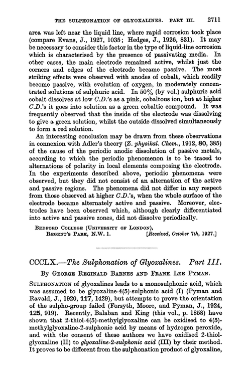 CCCLX.—The sulphonation of glyoxalines. Part III