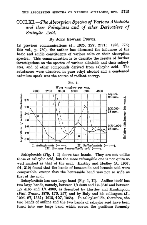 CCCLXI.—The absorption spectra of various alkaloids and their salicylates and of other derivatives of salicylic acid