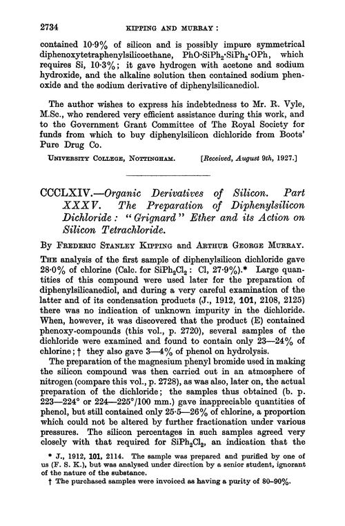 CCCLXIV.—Organic derivatives of silicon. Part XXXV. The preparation of diphenylsilicon dichloride: “Grignard” ether and its action on silicon tetrachloride