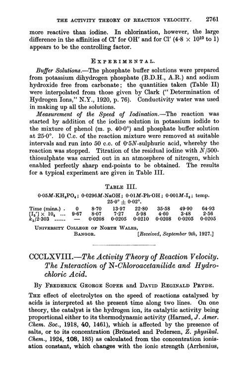 CCCLXVIII.—The activity theory of reaction velocity. The interaction of N-chloroacetanilide and hydrochloric acid