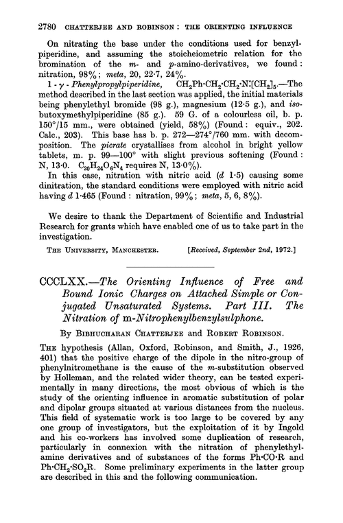 CCCLXX.—The orienting influence of free and bound ionic charges on attached simple or conjugated unsaturated systems. Part III. The nitration of m-nitrophenylbenzylsulphone