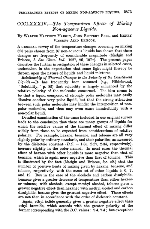 CCCLXXXIV.—The temperature effects of mixing non-aqueous liquids