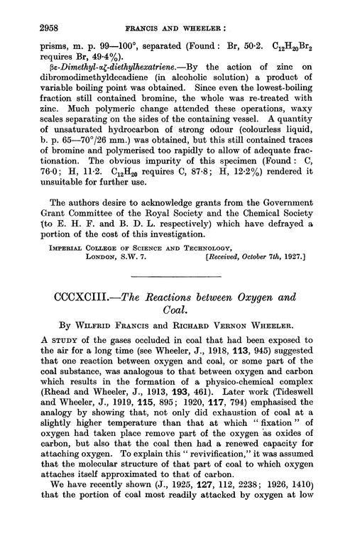 CCCXCIII.—The reactions between oxygen and coal