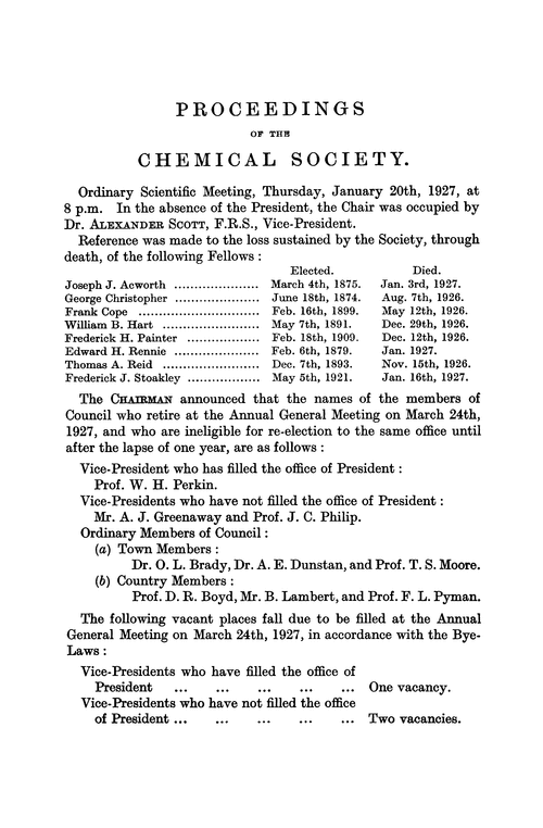 Proceedings of the Chemical Society