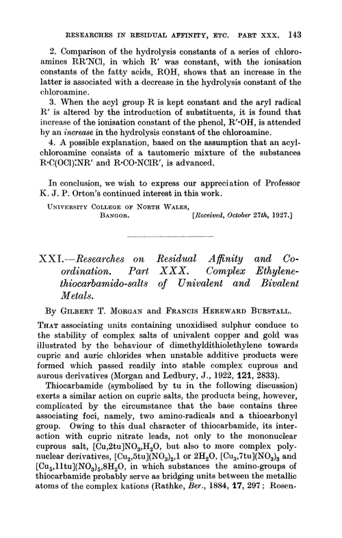 XXI.—Researches on residual affinity and co-ordination. Part XXX. Complex ethylenethiocarbamido-salts of univalent and bivalent metals